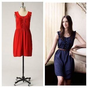 Mauve Red Anthropologie Ruffle Dress with Pockets